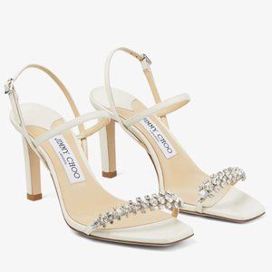 Jimmy Choo Meira 85 - Latte Nappa Sandals with Crystal Embellishment